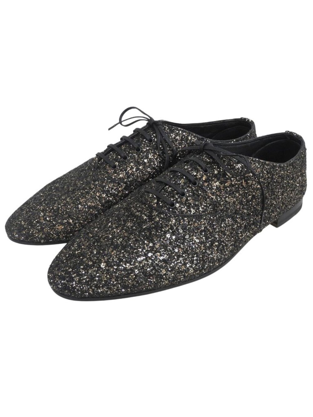 Saint Laurent Paris Glitter Lace Up Leather Shoes Black